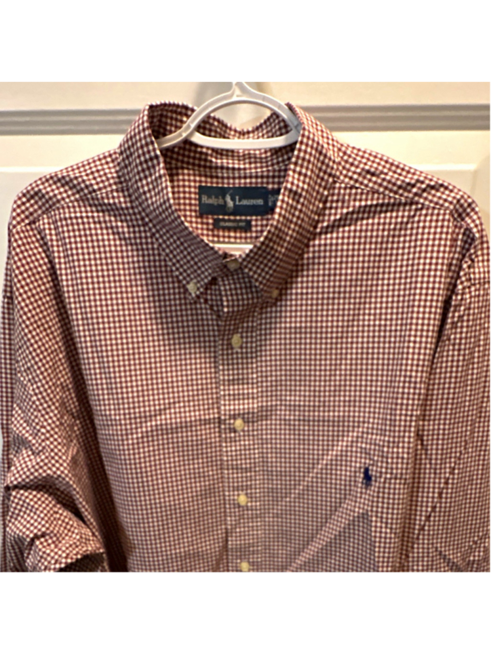 Ralph Lauren Classic Fit Big & Tall 2XLT Burgundy/White Check Button-Down